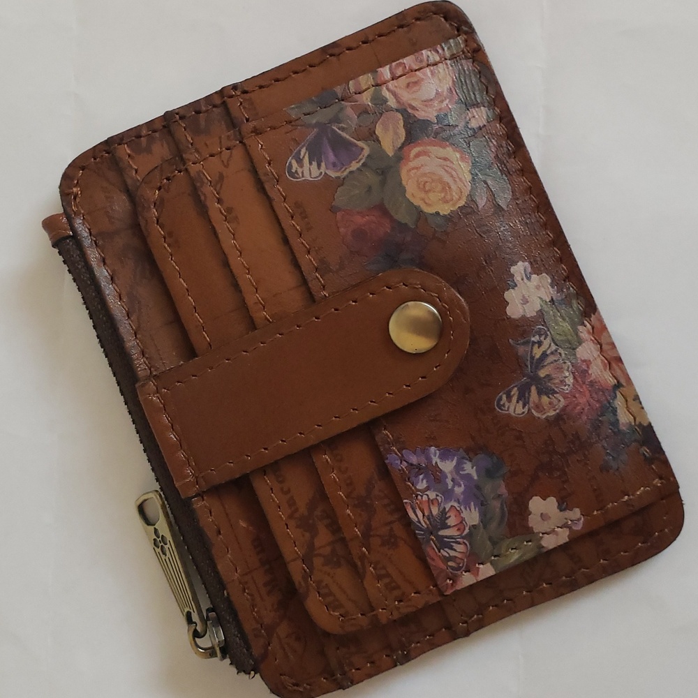 EUC Patricia Nash Cassis RFID  Leather ID card wallet English Garden Floral Map - Picture 2 of 8